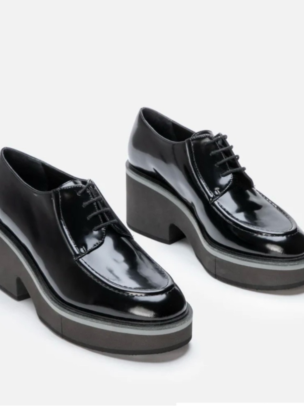 Robert Clergerie Black Patent Platform Lace-Up Shoes